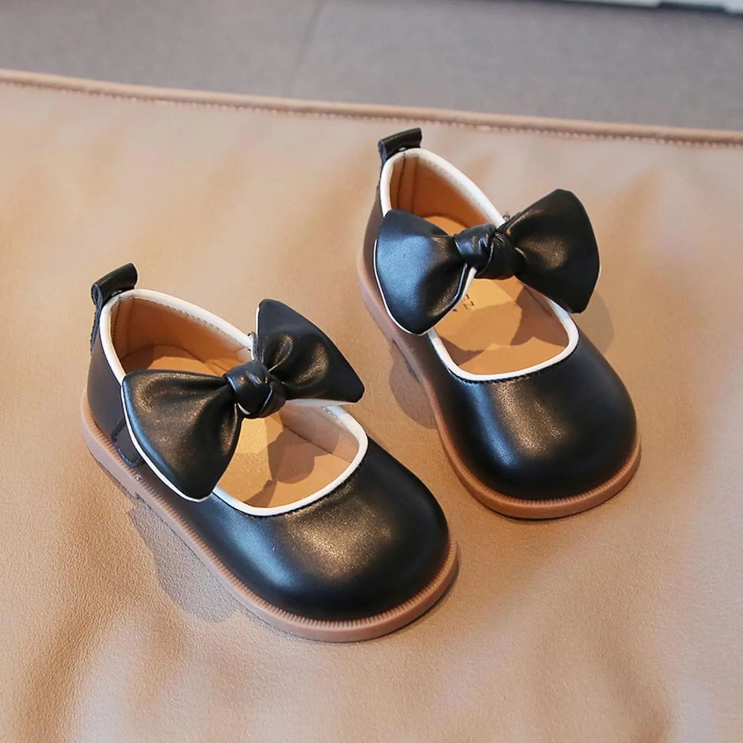 Girl's Ballet Round Toe Bow Lightweight Solid Color Dress Shoes for Toddler/Little Kid/Big Kid