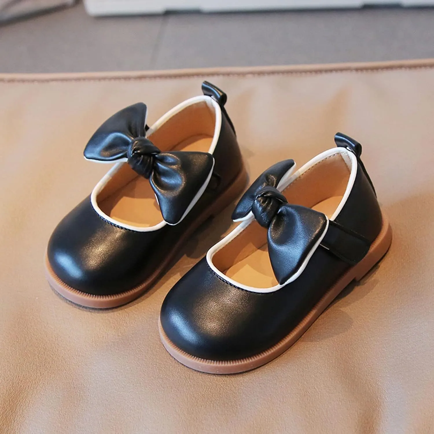 Girl's Ballet Round Toe Bow Lightweight Solid Color Dress Shoes for Toddler/Little Kid/Big Kid