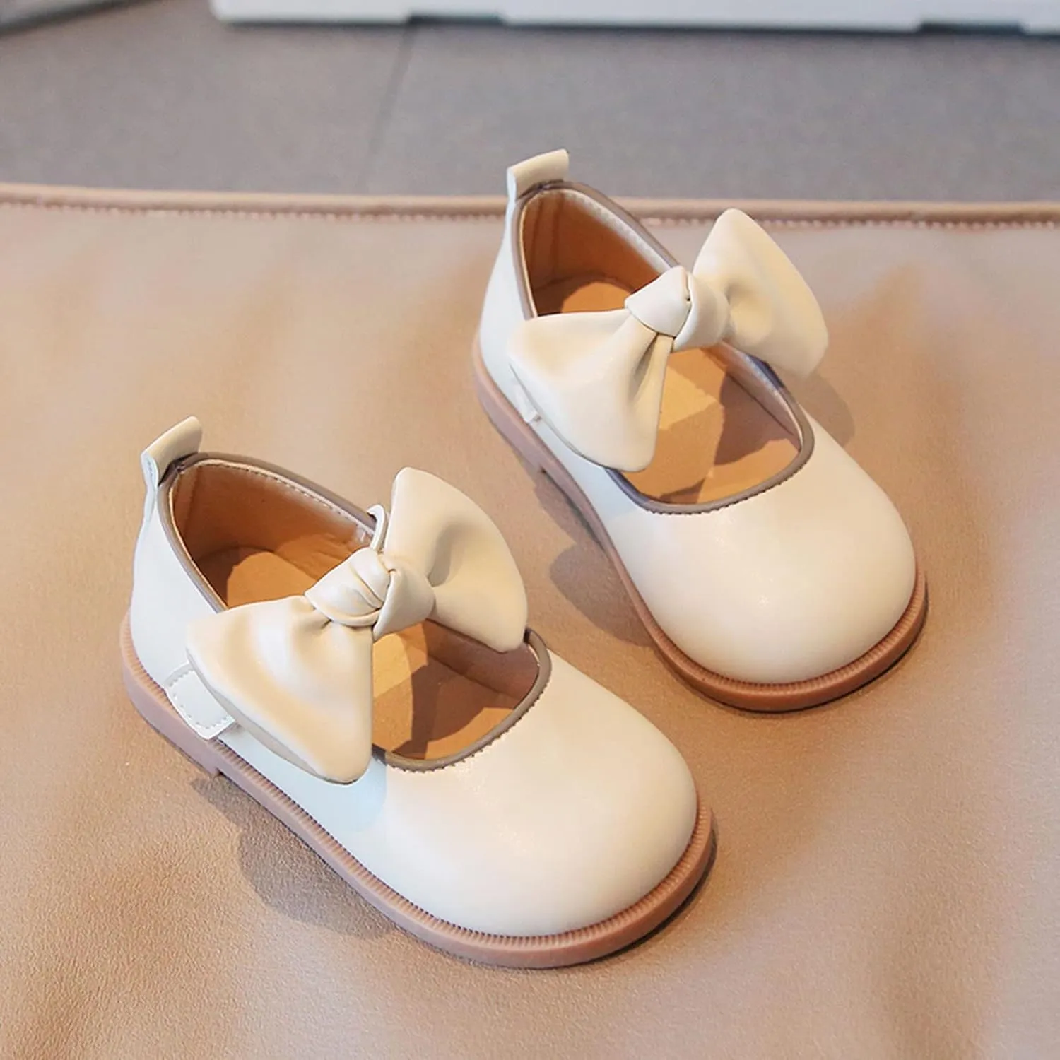 Girl's Ballet Round Toe Bow Lightweight Solid Color Dress Shoes for Toddler/Little Kid/Big Kid