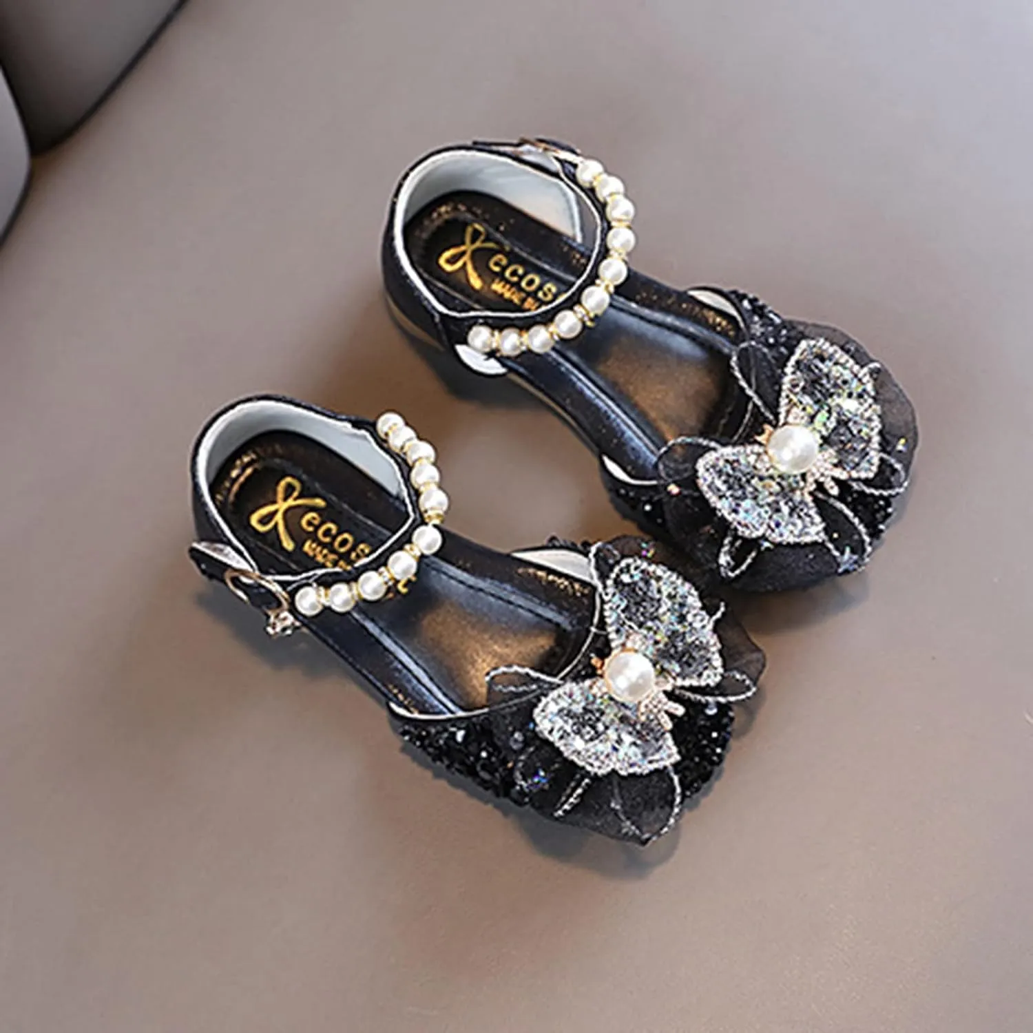 Girls Ballet Shoes Bow Plastics Pearl Color Matching Gradient Spring Shoes for Girls Strap Leather Sandals