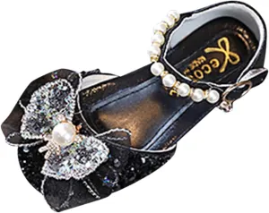 Girls Ballet Shoes Bow Plastics Pearl Color Matching Gradient Spring Shoes for Girls Strap Leather Sandals