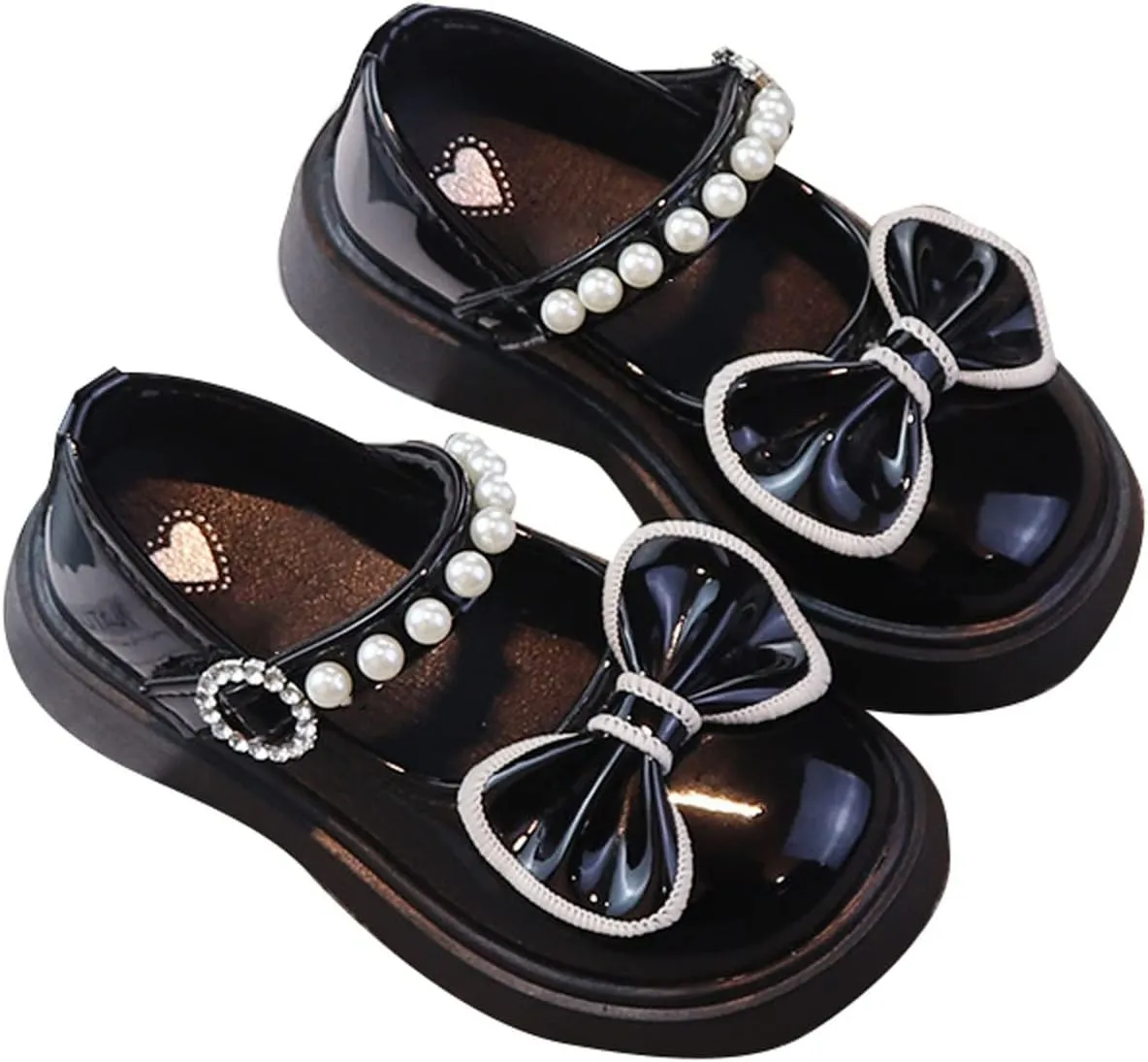 Girls Ballet Shoes Girl's Leather Shoes Dress Shoes Princess Shoes Bow Shiny Pearl Fairy Shoes for Lightweight Shoes