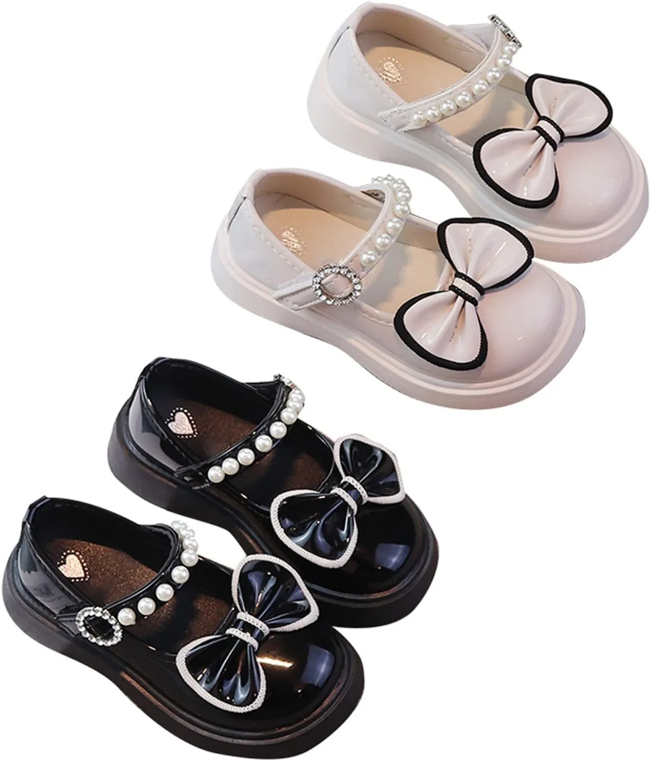 Girls Ballet Shoes Girl's Leather Shoes Dress Shoes Princess Shoes Bow Shiny Pearl Fairy Shoes for Lightweight Shoes