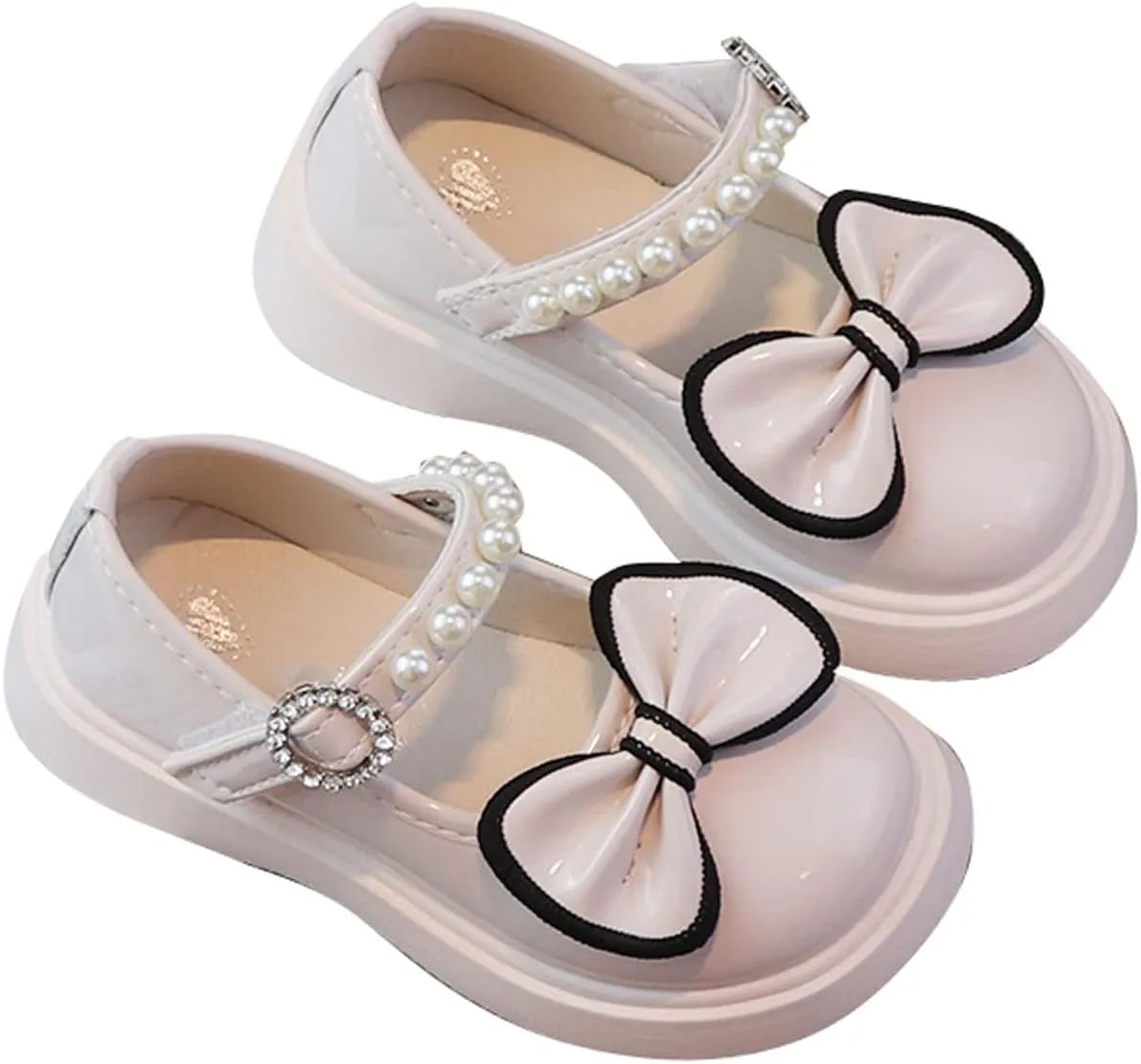 Girls Ballet Shoes Girl's Leather Shoes Dress Shoes Princess Shoes Bow Shiny Pearl Fairy Shoes for Lightweight Shoes