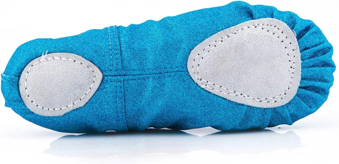 Girls Ballet Shoes Glitter Split-Sole Dance Slippers Toddler Kid Practice Flat with Elastic Laces for Yoga