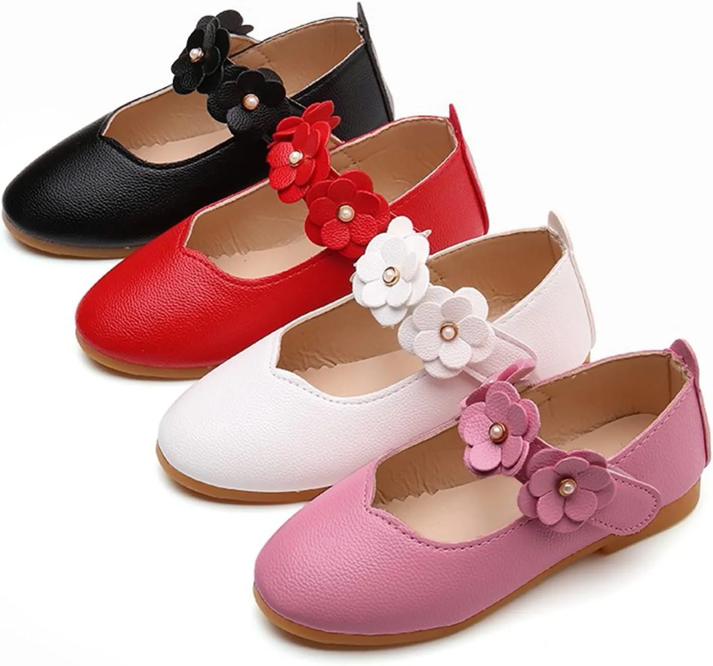 Girls Dress Shoes Closed Toe Wedding Party School Ankle Strap Ballet Flats Shoes Little School Shoes for Teen Girls