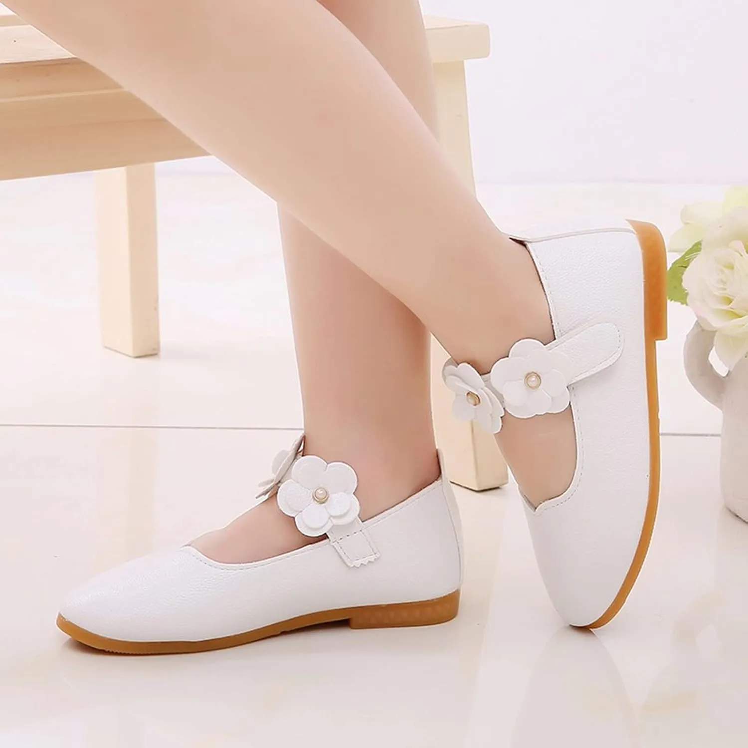 Girls Dress Shoes Closed Toe Wedding Party School Ankle Strap Ballet Flats Shoes Little School Shoes for Teen Girls