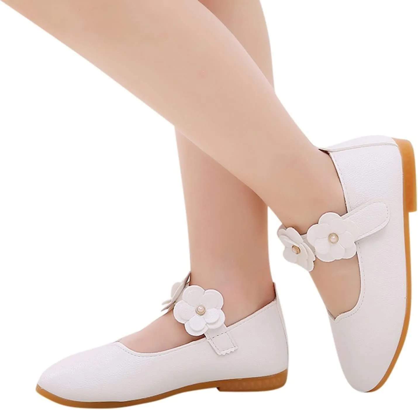 Girls Dress Shoes Closed Toe Wedding Party School Ankle Strap Ballet Flats Shoes Little School Shoes for Teen Girls
