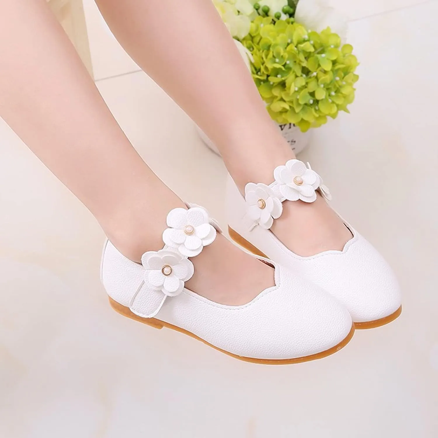 Girls Dress Shoes Closed Toe Wedding Party School Ankle Strap Ballet Flats Shoes Little School Shoes for Teen Girls
