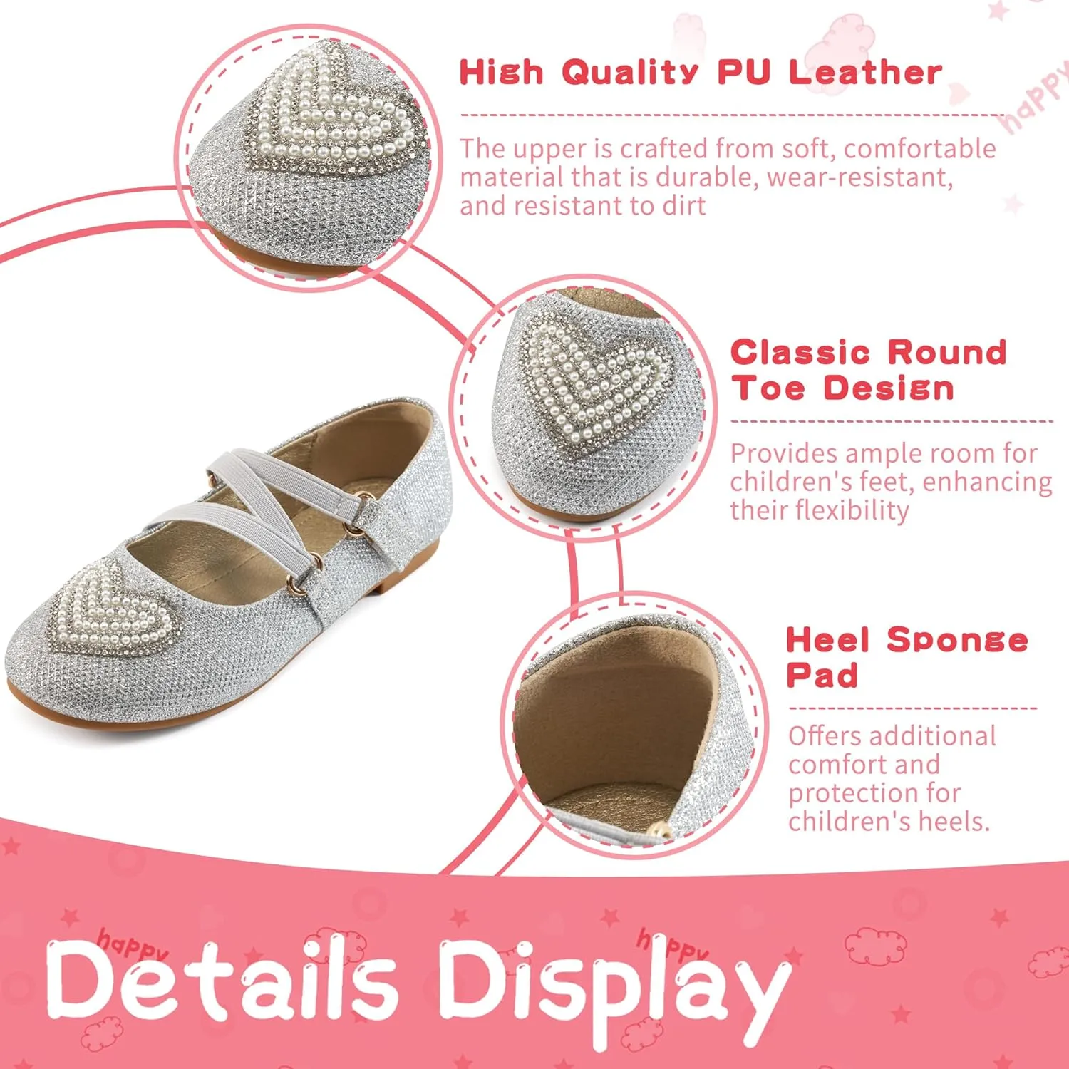 Girls Dress Shoes Flats: Little Kid Princess Flat for Birthday Wedding - Toddler Ballerina Shoe for School Walking