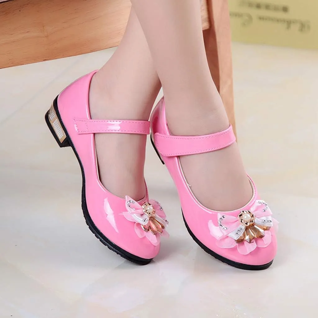 Girls Dress Shoes Princess Mary Jane Shoes Slip on Casual Toddler Girl Ballet Flats with Bowknot Flower Elastic Band