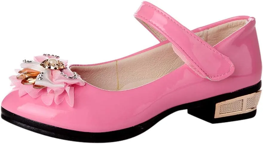 Girls Dress Shoes Princess Mary Jane Shoes Slip on Casual Toddler Girl Ballet Flats with Bowknot Flower Elastic Band