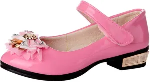 Girls Dress Shoes Princess Mary Jane Shoes Slip on Casual Toddler Girl Ballet Flats with Bowknot Flower Elastic Band