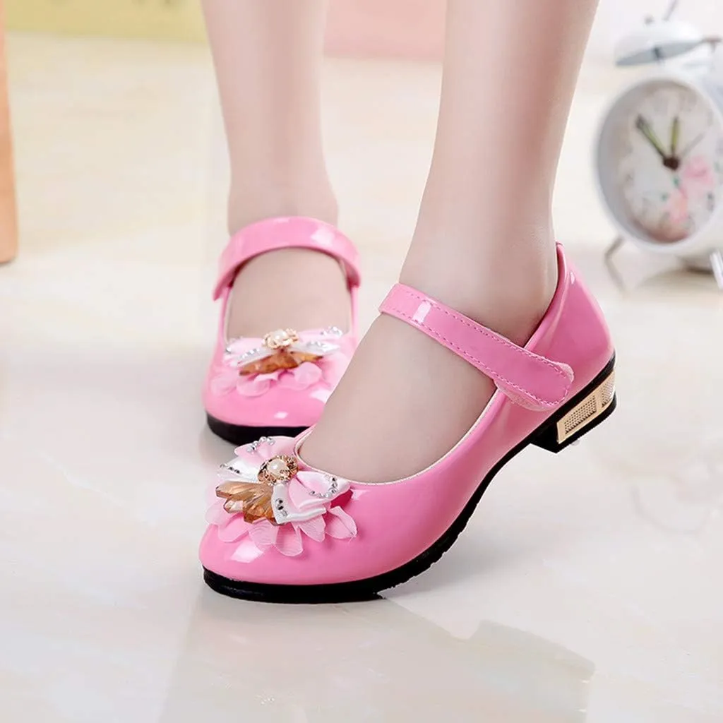 Girls Dress Shoes Princess Mary Jane Shoes Slip on Casual Toddler Girl Ballet Flats with Bowknot Flower Elastic Band