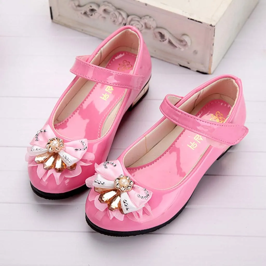 Girls Dress Shoes Princess Mary Jane Shoes Slip on Casual Toddler Girl Ballet Flats with Bowknot Flower Elastic Band