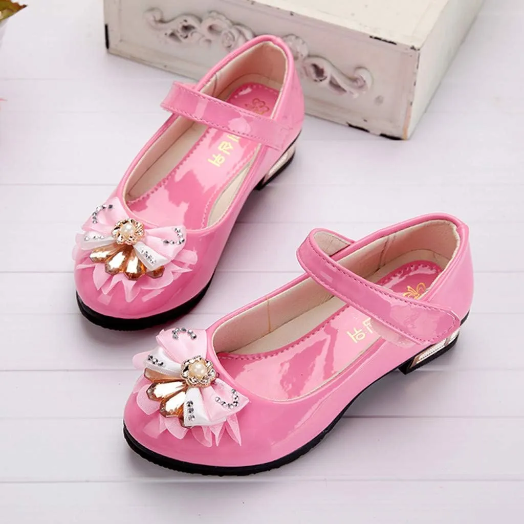 Girls Dress Shoes Princess Mary Jane Shoes Slip on Casual Toddler Girl Ballet Flats with Bowknot Flower Elastic Band