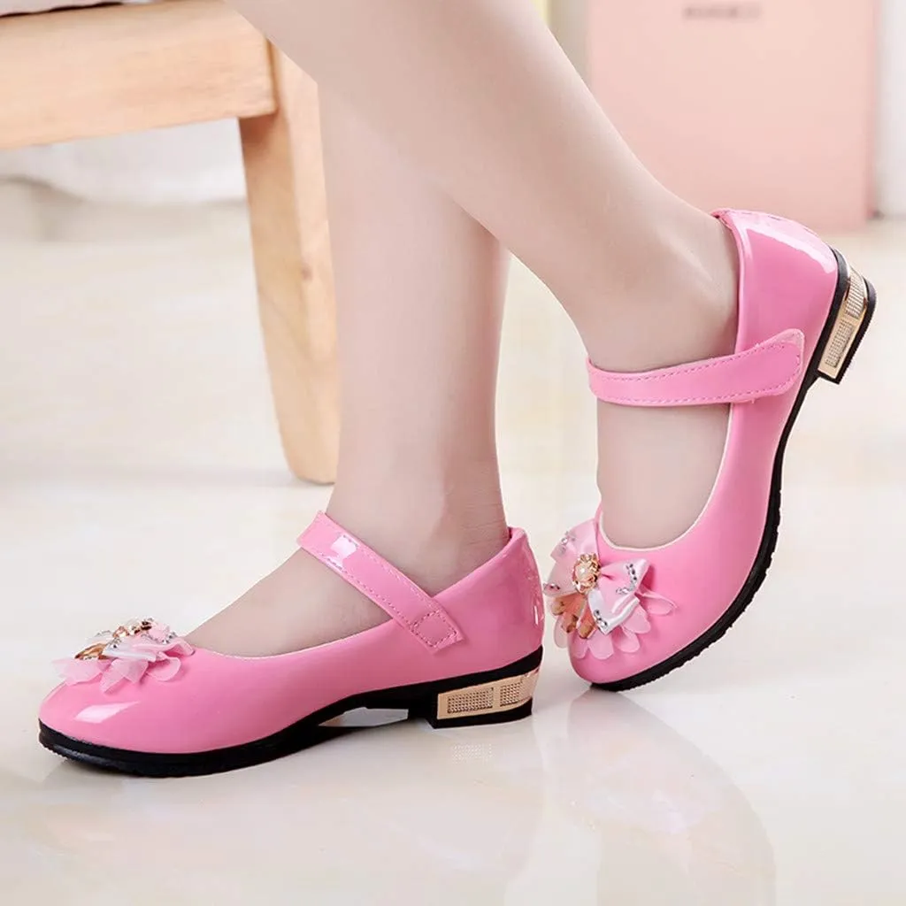 Girls Dress Shoes Princess Mary Jane Shoes Slip on Casual Toddler Girl Ballet Flats with Bowknot Flower Elastic Band