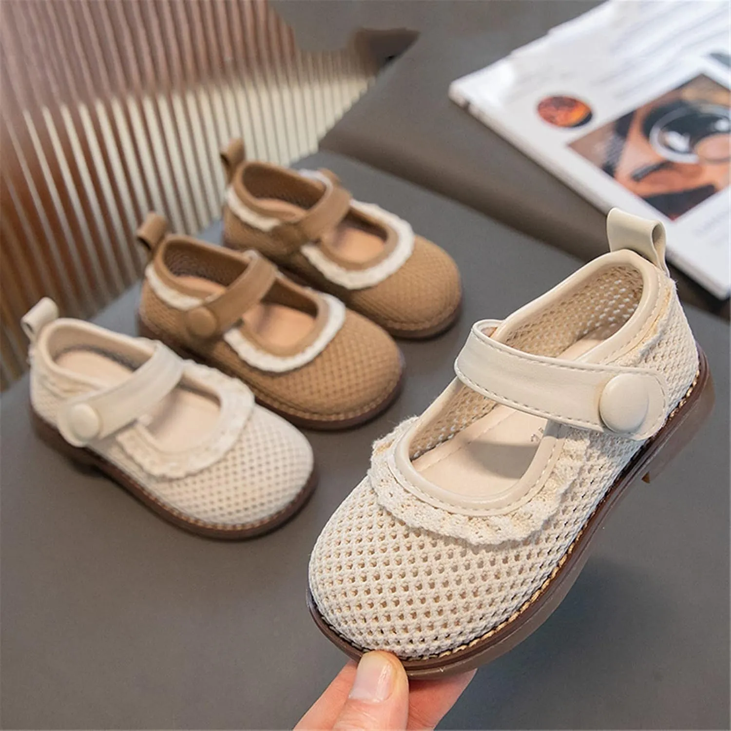 Girls Marry Jane Shoes Buckle Strap Mesh Ballet Flats School Wedding Party Dress Shoes for Toddlers