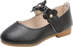 Girls Mary Jane Dress Shoes Kids Toddler Flower Girl Wedding Party School Princess Ballet Flats with Floral Strap