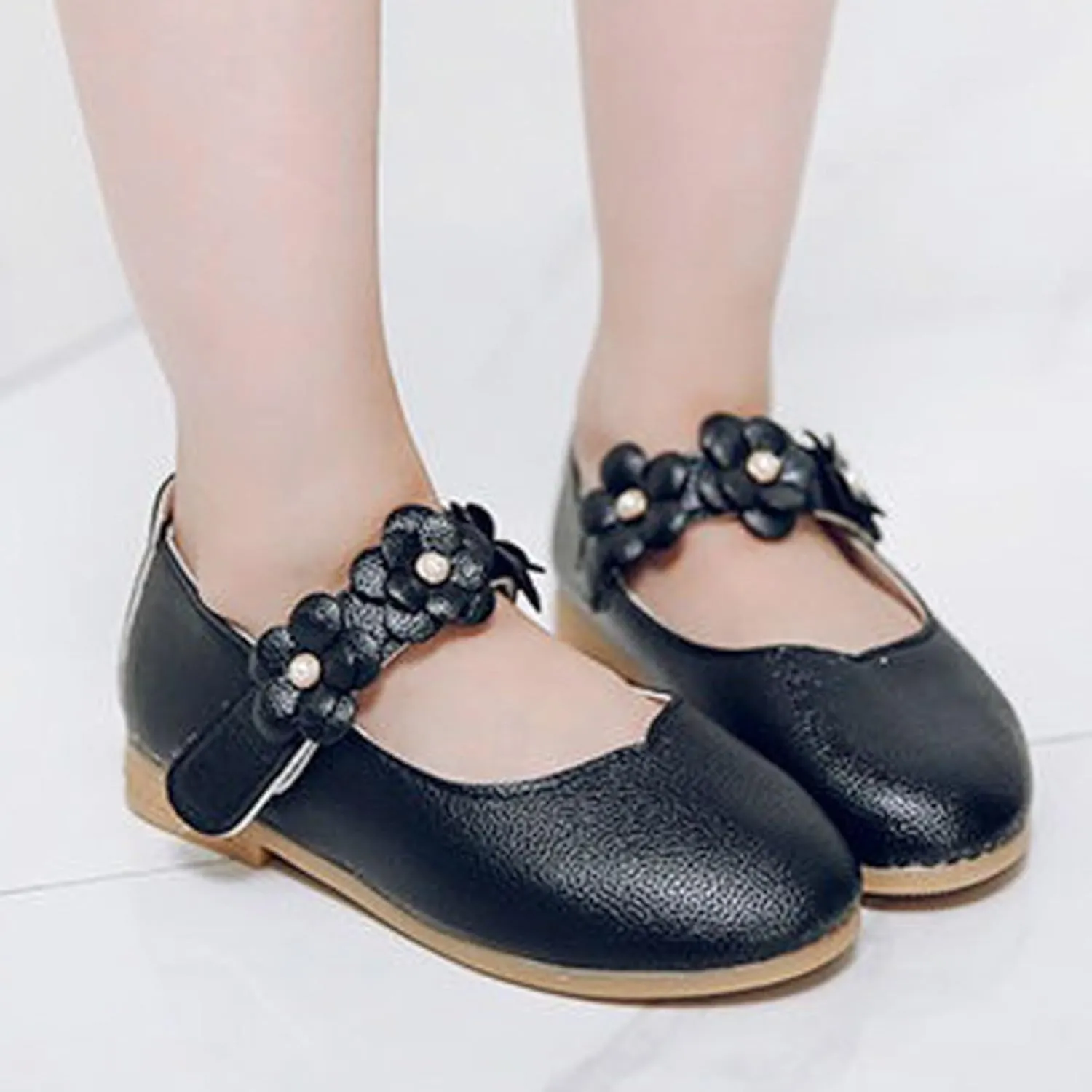 Girls Mary Jane Dress Shoes Kids Toddler Flower Girl Wedding Party School Princess Ballet Flats with Floral Strap