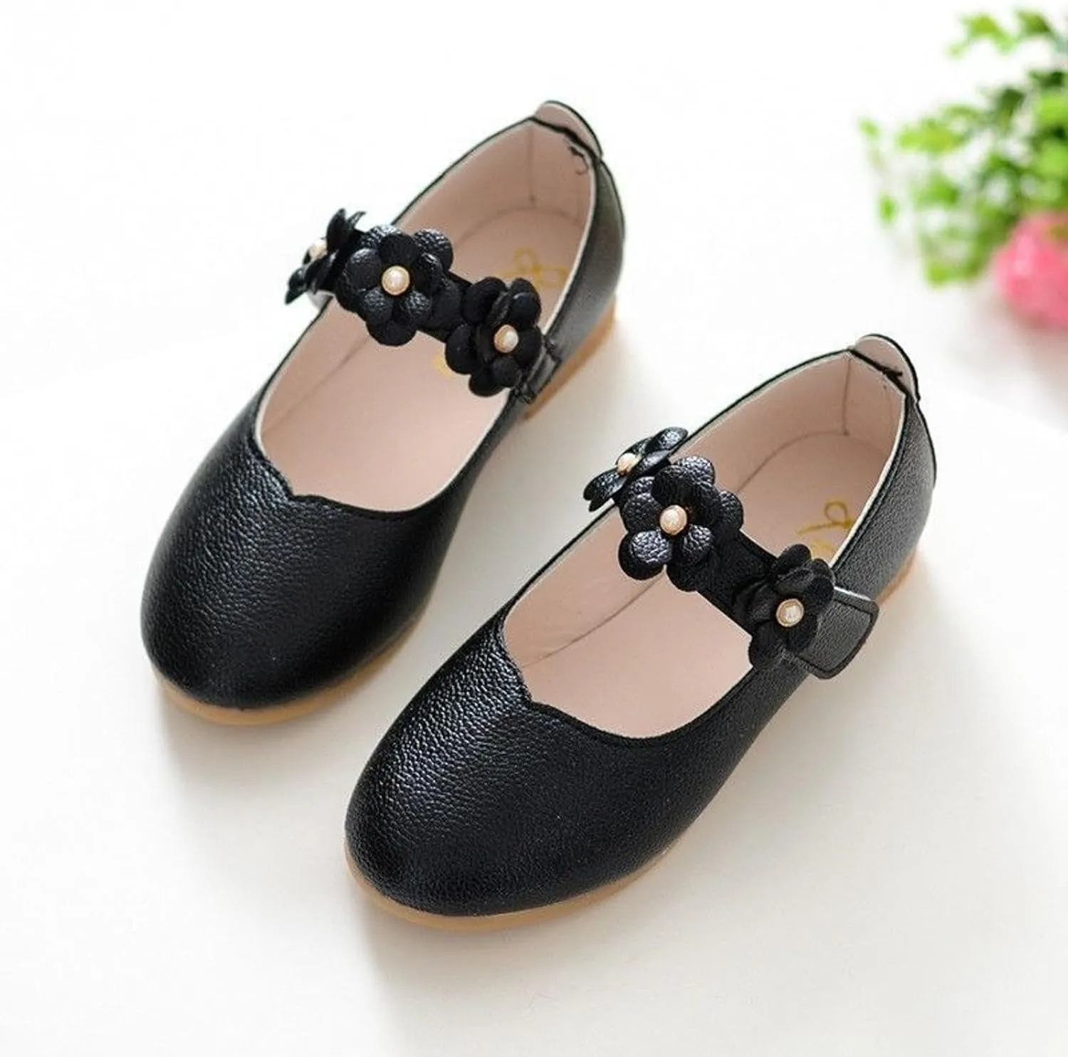 Girls Mary Jane Dress Shoes Kids Toddler Flower Girl Wedding Party School Princess Ballet Flats with Floral Strap