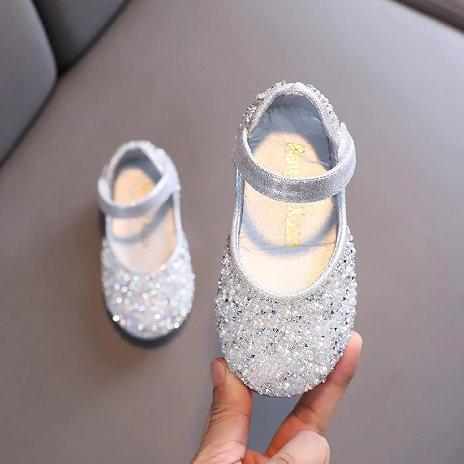 Girls Mary Jane Dress Shoes Rhinestones Ballet Flats Flower Girl Wedding Party Shoes Toddler Kids Sandals