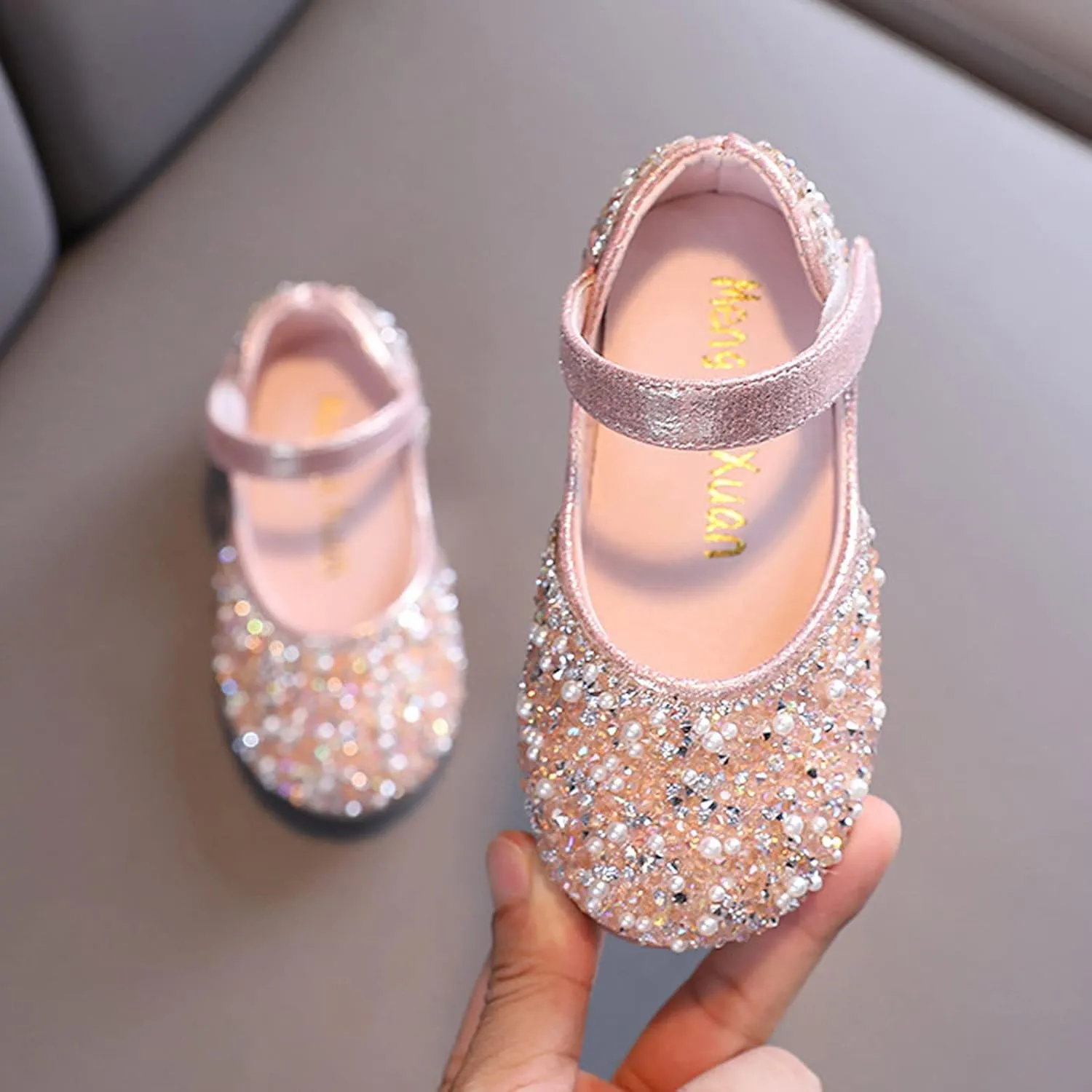 Girls Mary Jane Dress Shoes Rhinestones Ballet Flats Flower Girl Wedding Party Shoes Toddler Kids Sandals