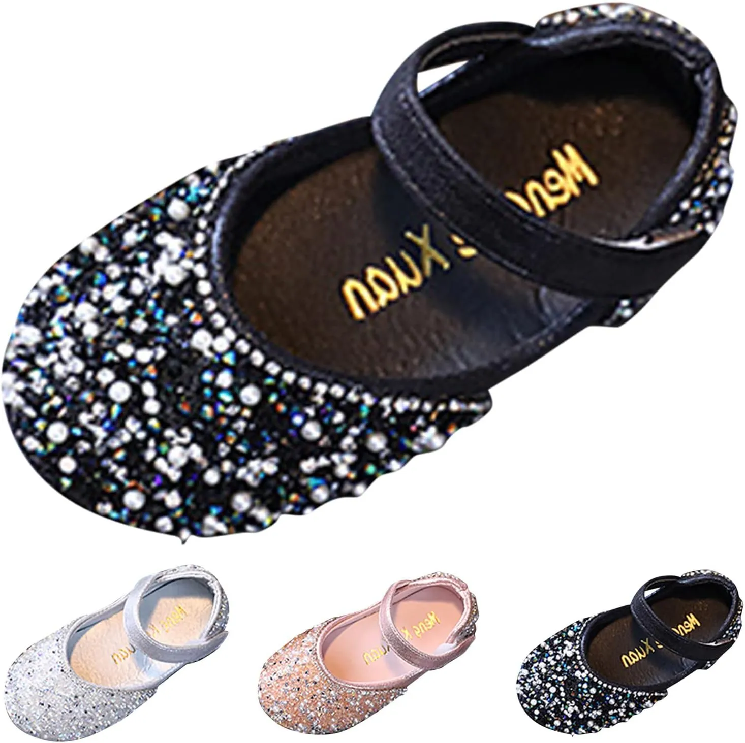 Girls Mary Jane Dress Shoes Rhinestones Ballet Flats Flower Girl Wedding Party Shoes Toddler Kids Sandals