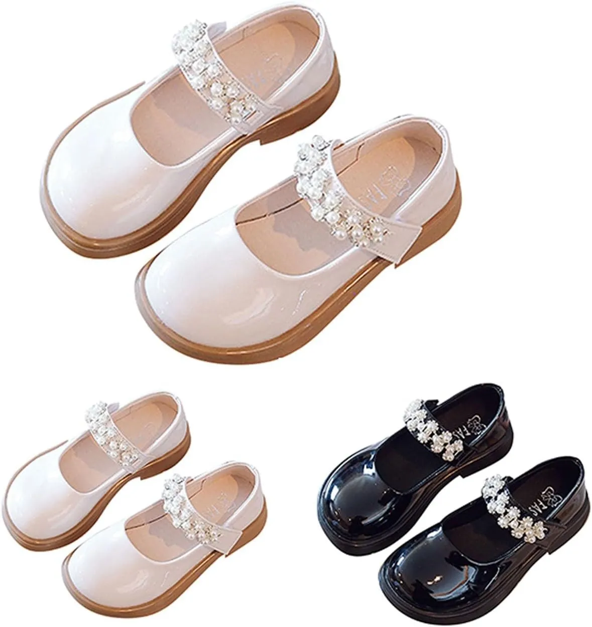Girl's Mary Jane Dress Shoes Toddler Patent Leather Ballet Flat with Rhinestone Strap for Party Wedding School