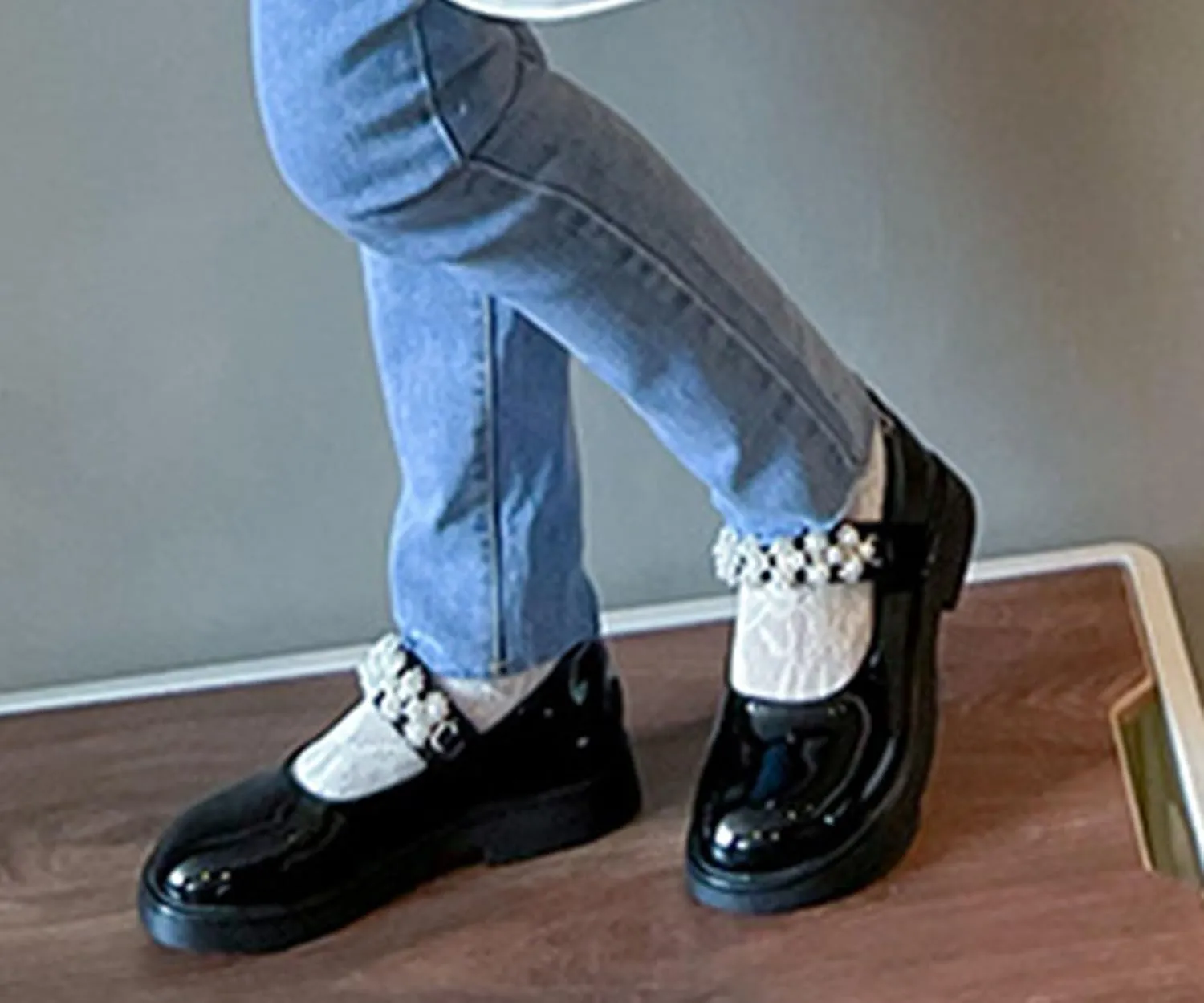 Girl's Mary Jane Dress Shoes Toddler Patent Leather Ballet Flat with Rhinestone Strap for Party Wedding School