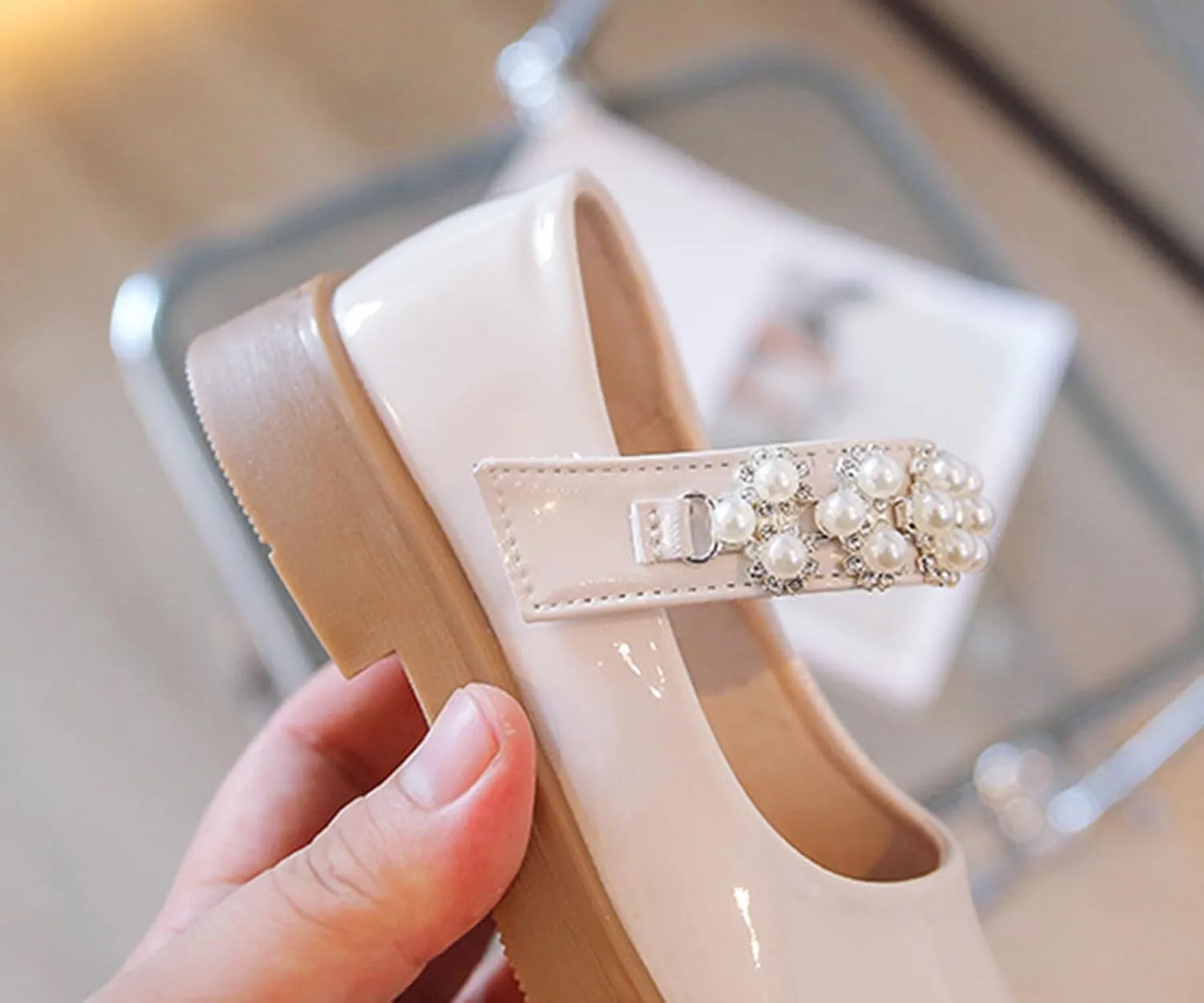 Girl's Mary Jane Dress Shoes Toddler Patent Leather Ballet Flat with Rhinestone Strap for Party Wedding School