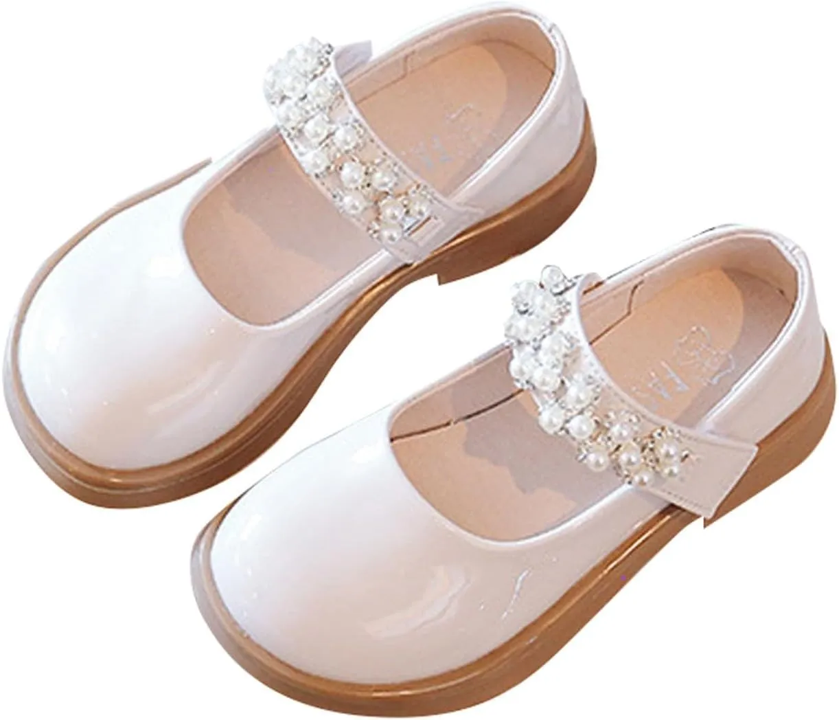 Girl's Mary Jane Dress Shoes Toddler Patent Leather Ballet Flat with Rhinestone Strap for Party Wedding School