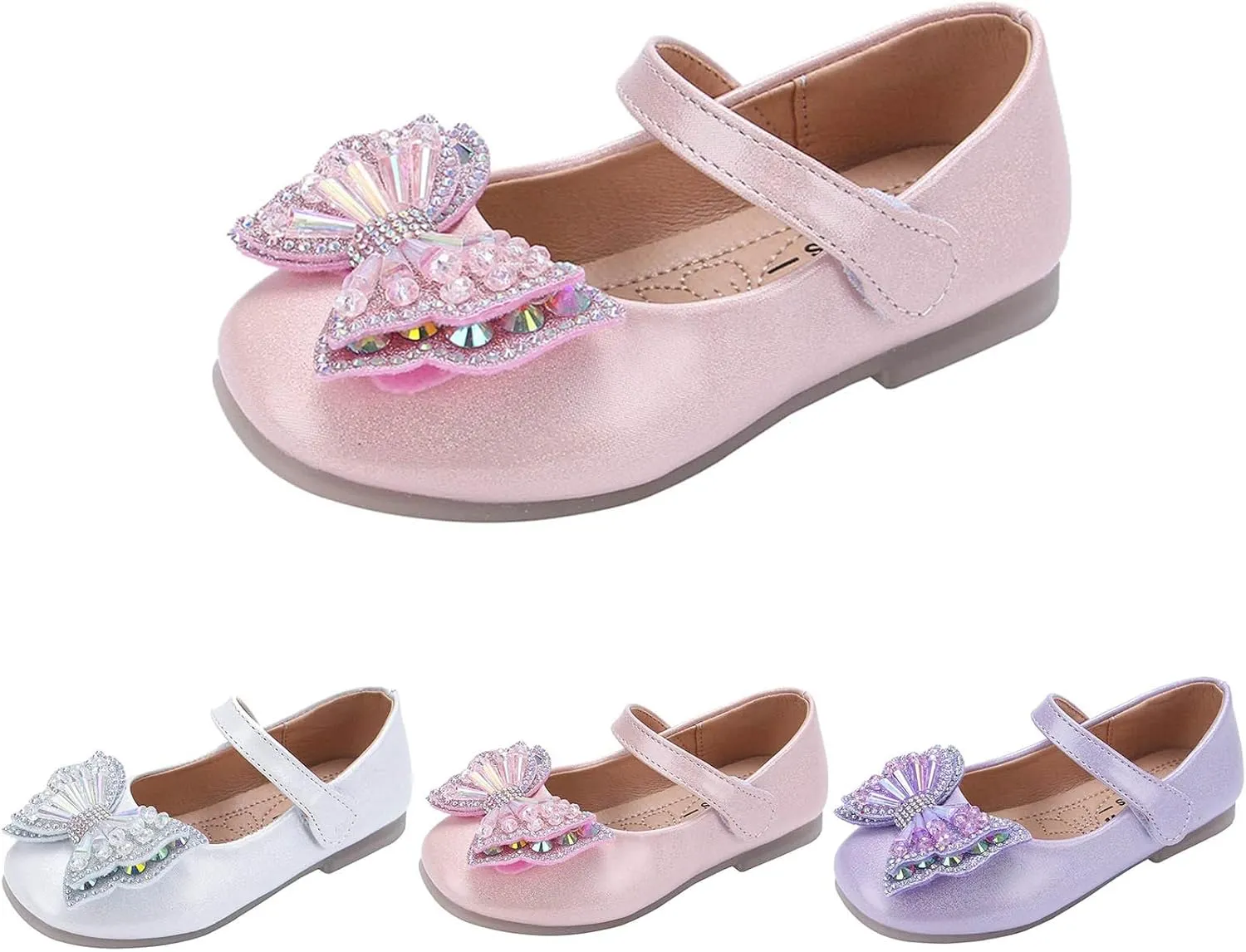 Girls Mary Jane Flats Bow Sequins Ballet Dance Shoes Wedding Party PU Leather Dress Shoes For Toddler Baby
