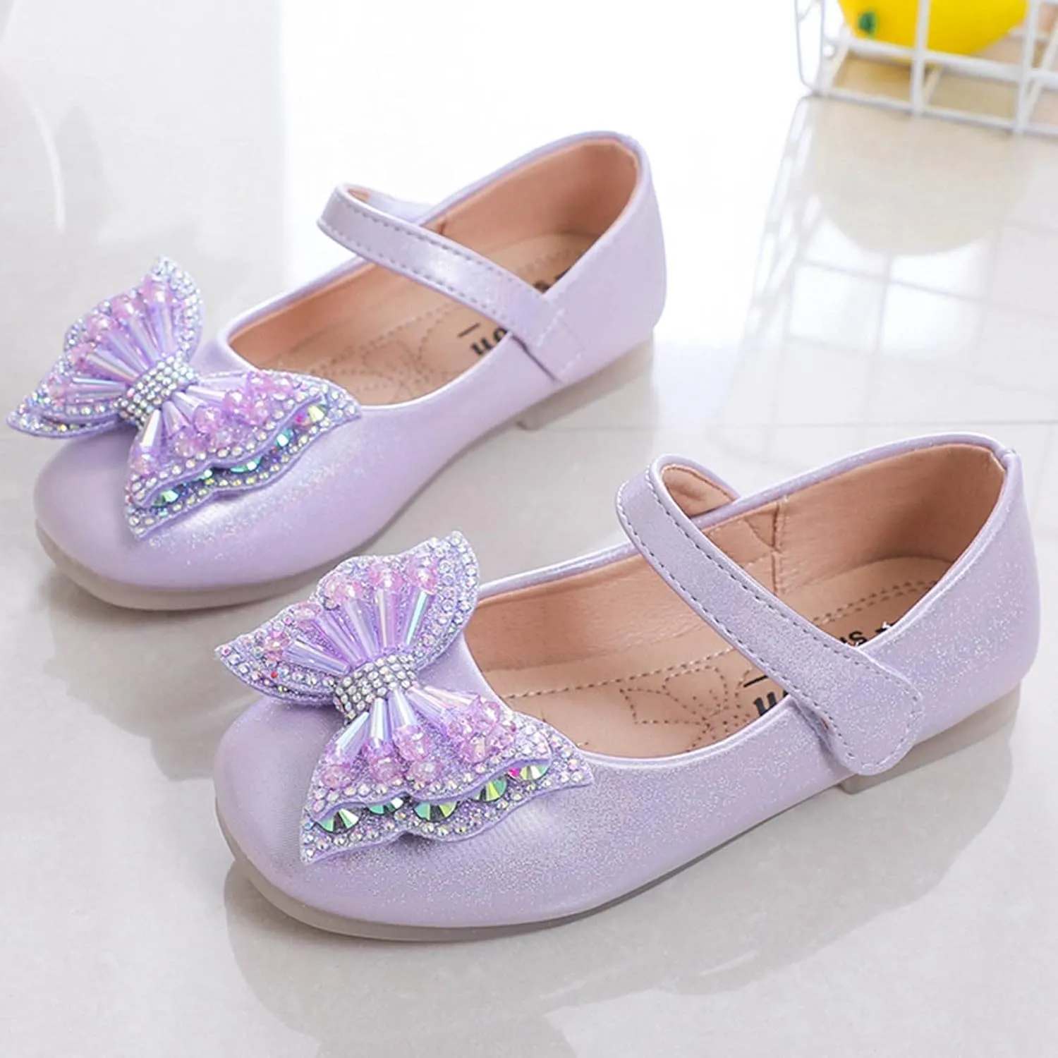 Girls Mary Jane Flats Bow Sequins Ballet Dance Shoes Wedding Party PU Leather Dress Shoes For Toddler Baby