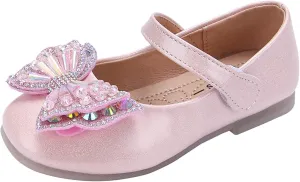 Girls Mary Jane Flats Bow Sequins Ballet Dance Shoes Wedding Party PU Leather Dress Shoes For Toddler Baby