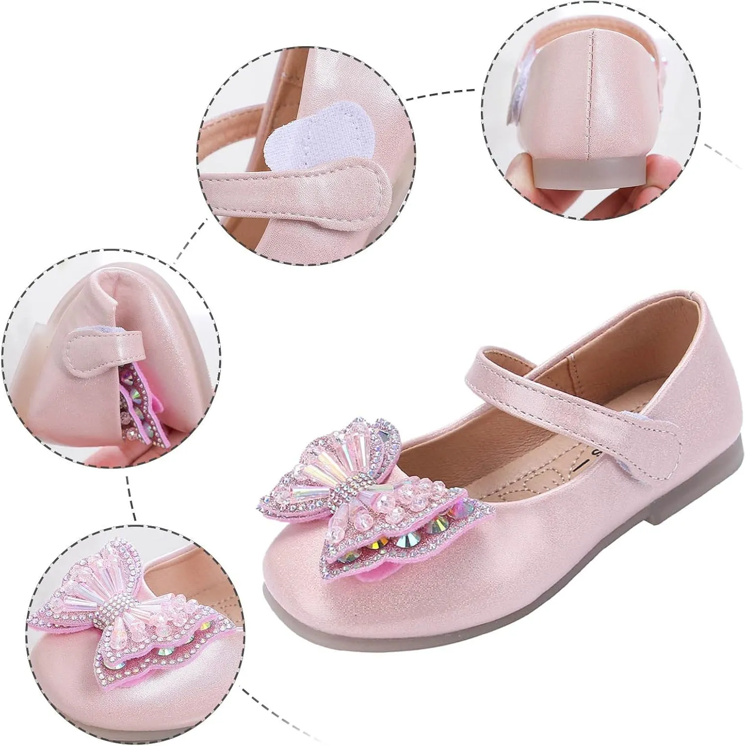Girls Mary Jane Flats Bow Sequins Ballet Dance Shoes Wedding Party PU Leather Dress Shoes For Toddler Baby