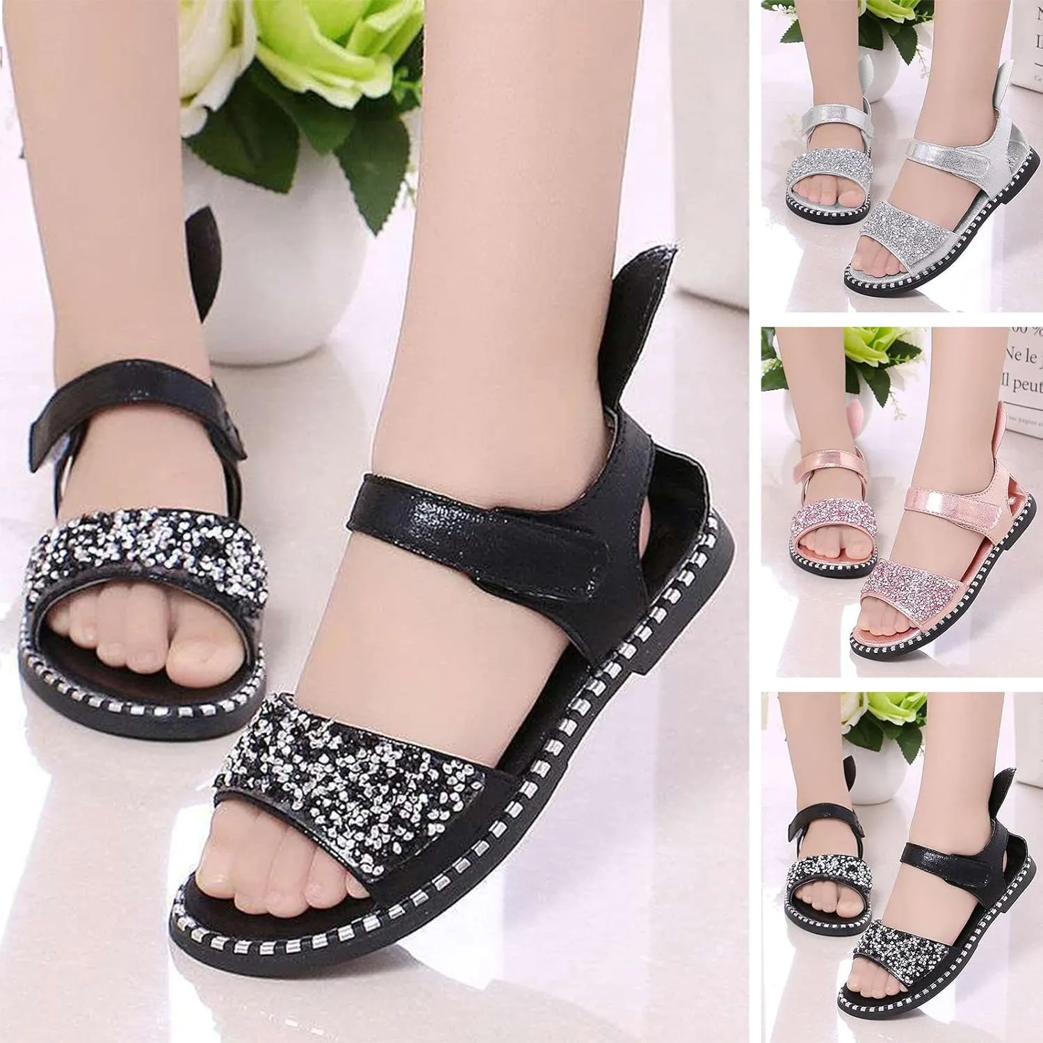 Girls Shoes with Straps Toddler Little Girl Dress Sandals Shoes Casual Slip On Ballet Slide Sandals Shower