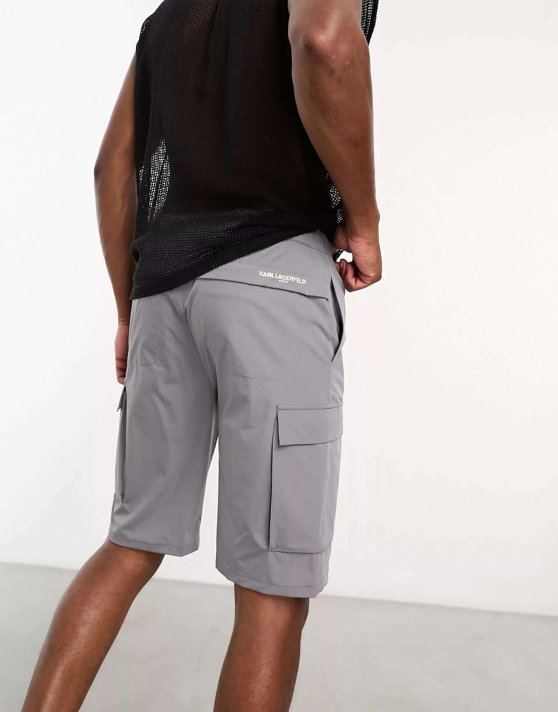 Gray stretch cargo shorts by Karl Lagerfeld
