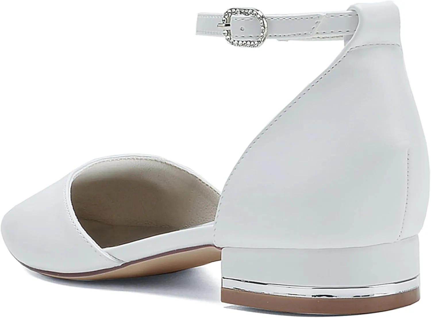 Hanfike Girls Womens Pointed Toe Satin Wedding Flats for Bride Ankle Strap Evening Shoes JY318