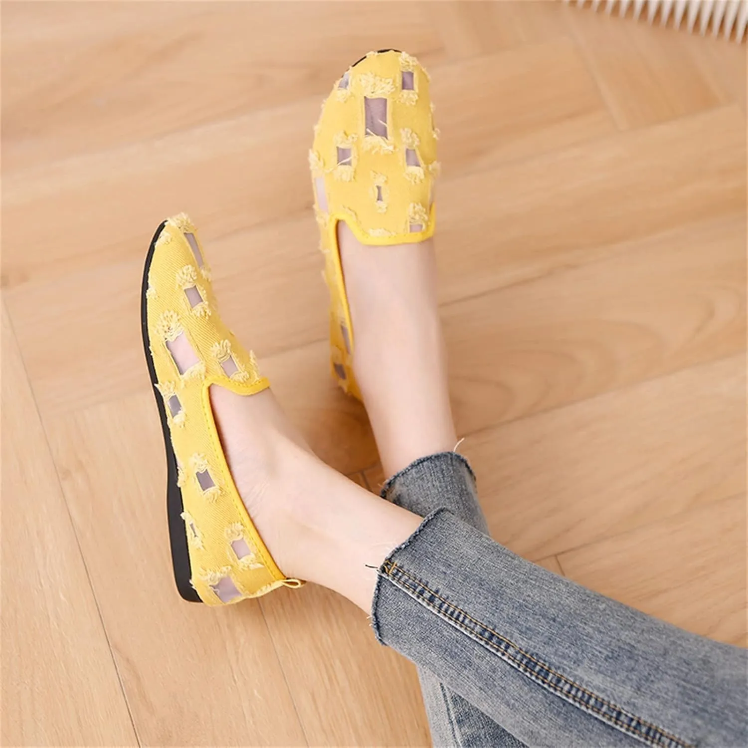 Hbeylia Flats Shoes Women Fashion Casual Ripped Denim Slip On Loafer Sneakers Soft Lightweight Travel Walking Shoes Dress Ballet Flats Boat Shoes For Women Ladies