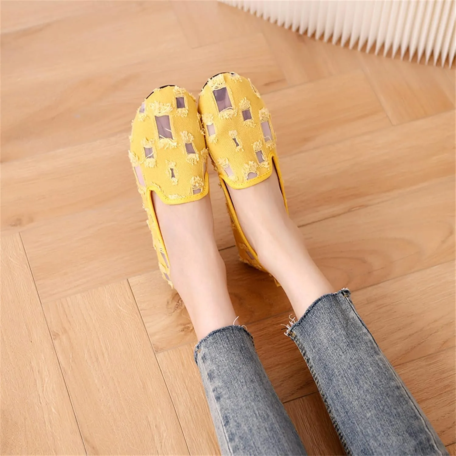 Hbeylia Flats Shoes Women Fashion Casual Ripped Denim Slip On Loafer Sneakers Soft Lightweight Travel Walking Shoes Dress Ballet Flats Boat Shoes For Women Ladies