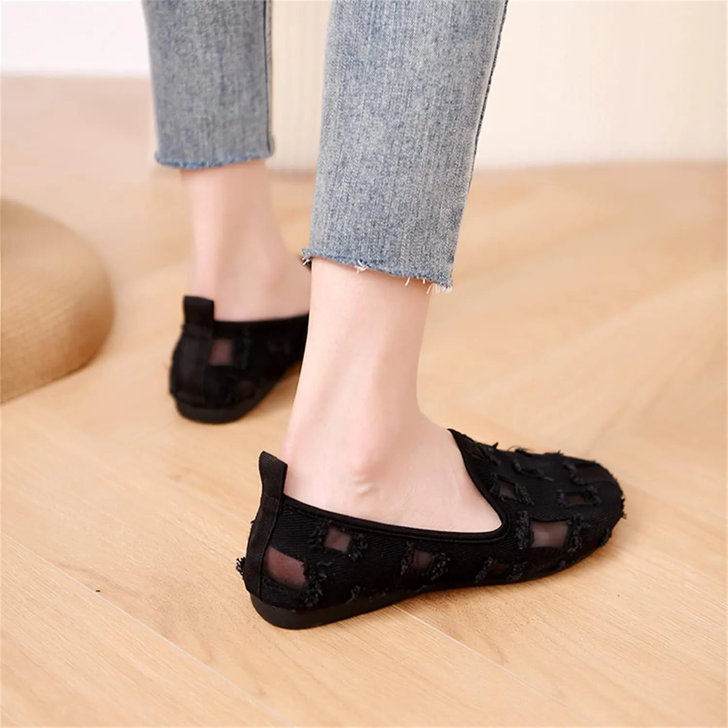 Hbeylia Flats Shoes Women Fashion Casual Ripped Denim Slip On Loafer Sneakers Soft Lightweight Travel Walking Shoes Dress Ballet Flats Boat Shoes For Women Ladies