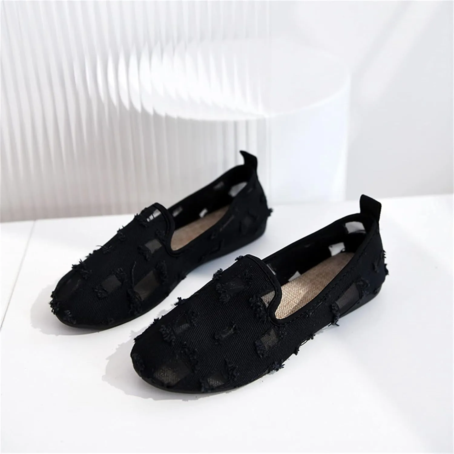 Hbeylia Flats Shoes Women Fashion Casual Ripped Denim Slip On Loafer Sneakers Soft Lightweight Travel Walking Shoes Dress Ballet Flats Boat Shoes For Women Ladies