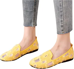Hbeylia Flats Shoes Women Fashion Casual Ripped Denim Slip On Loafer Sneakers Soft Lightweight Travel Walking Shoes Dress Ballet Flats Boat Shoes For Women Ladies