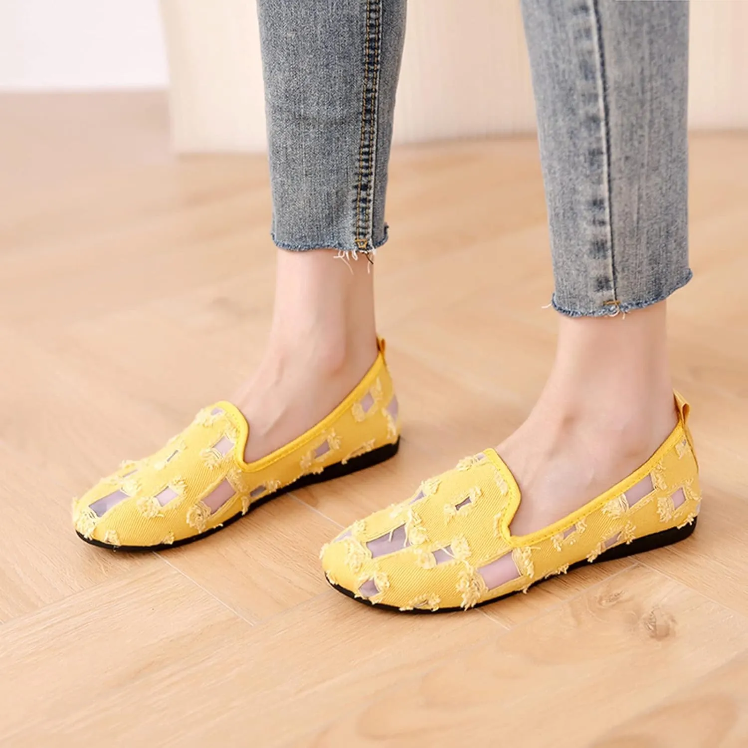 Hbeylia Flats Shoes Women Fashion Casual Ripped Denim Slip On Loafer Sneakers Soft Lightweight Travel Walking Shoes Dress Ballet Flats Boat Shoes For Women Ladies