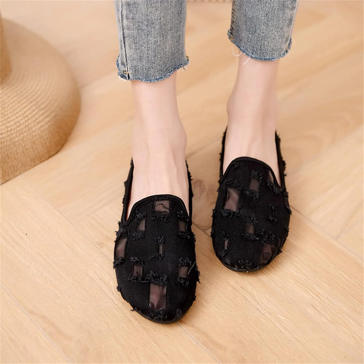 Hbeylia Flats Shoes Women Fashion Casual Ripped Denim Slip On Loafer Sneakers Soft Lightweight Travel Walking Shoes Dress Ballet Flats Boat Shoes For Women Ladies