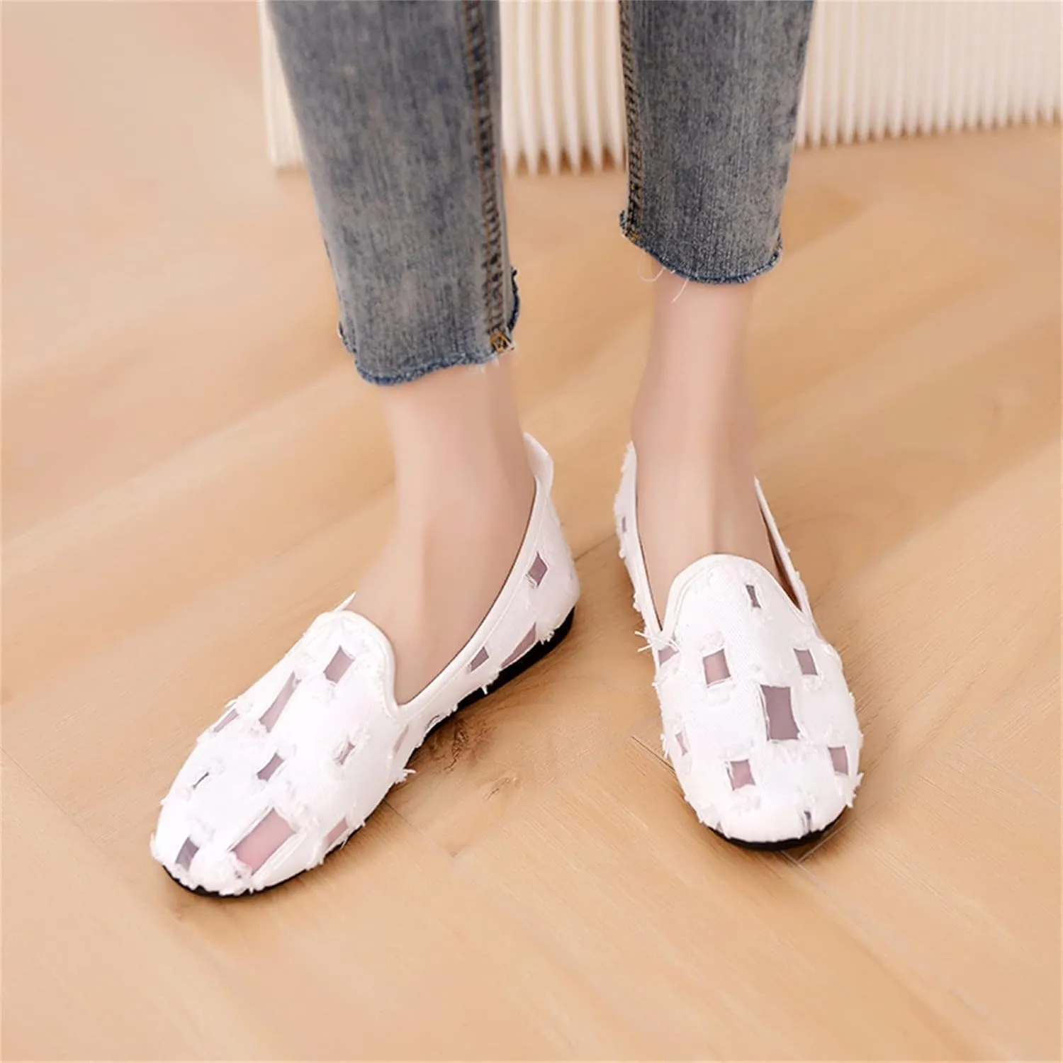 Hbeylia Flats Shoes Women Fashion Casual Ripped Denim Slip On Loafer Sneakers Soft Lightweight Travel Walking Shoes Dress Ballet Flats Boat Shoes For Women Ladies