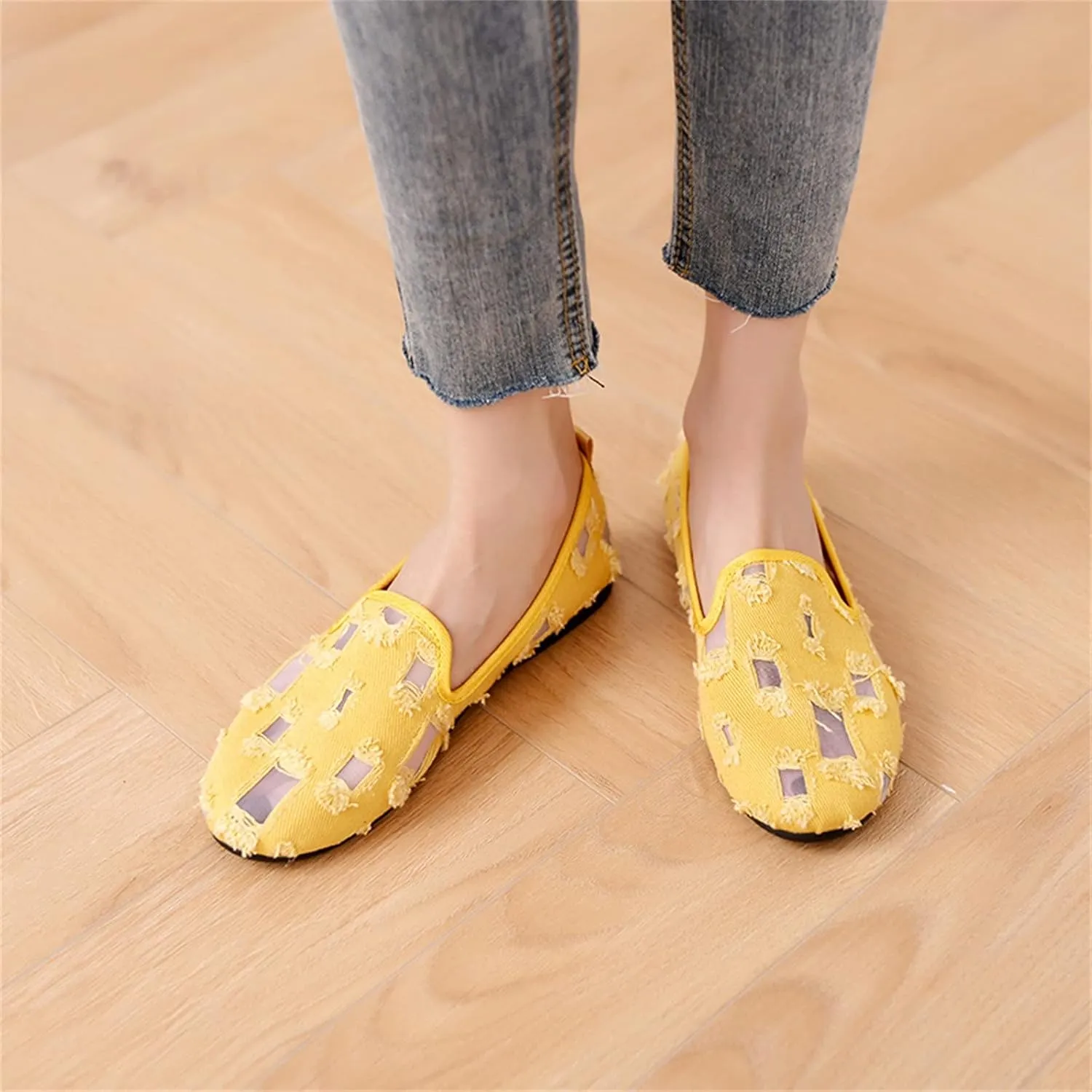Hbeylia Flats Shoes Women Fashion Casual Ripped Denim Slip On Loafer Sneakers Soft Lightweight Travel Walking Shoes Dress Ballet Flats Boat Shoes For Women Ladies