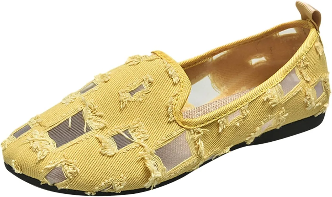 Hbeylia Flats Shoes Women Fashion Casual Ripped Denim Slip On Loafer Sneakers Soft Lightweight Travel Walking Shoes Dress Ballet Flats Boat Shoes For Women Ladies
