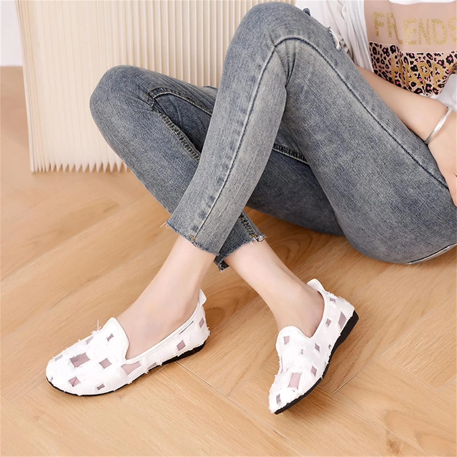 Hbeylia Flats Shoes Women Fashion Casual Ripped Denim Slip On Loafer Sneakers Soft Lightweight Travel Walking Shoes Dress Ballet Flats Boat Shoes For Women Ladies
